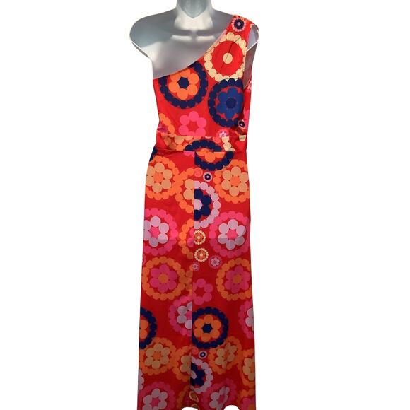 VERY RETRO VERY BOHO ONE SHOULDER STRETCH FLORAL MAXI DRESS M NWT - Picture 3 of 6